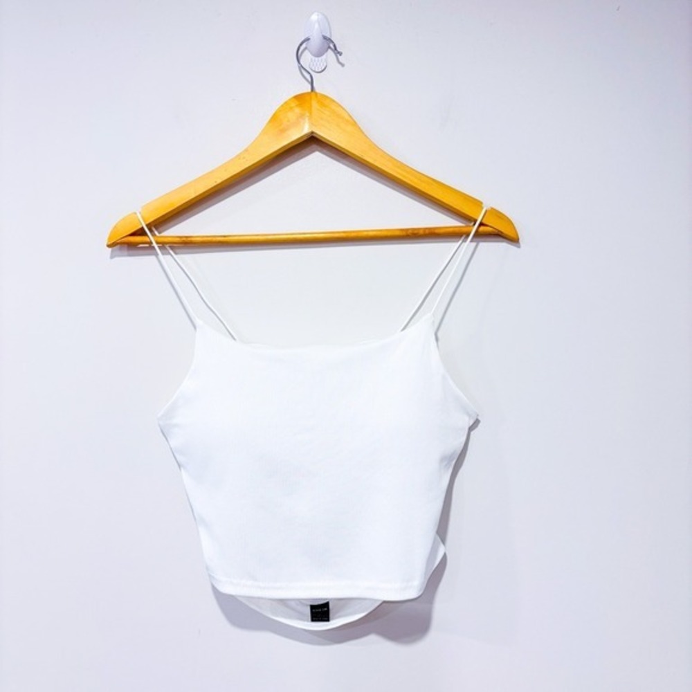 SHEIN White Ribbed Padded Spaghetti‎ Strap Crop Cami Large